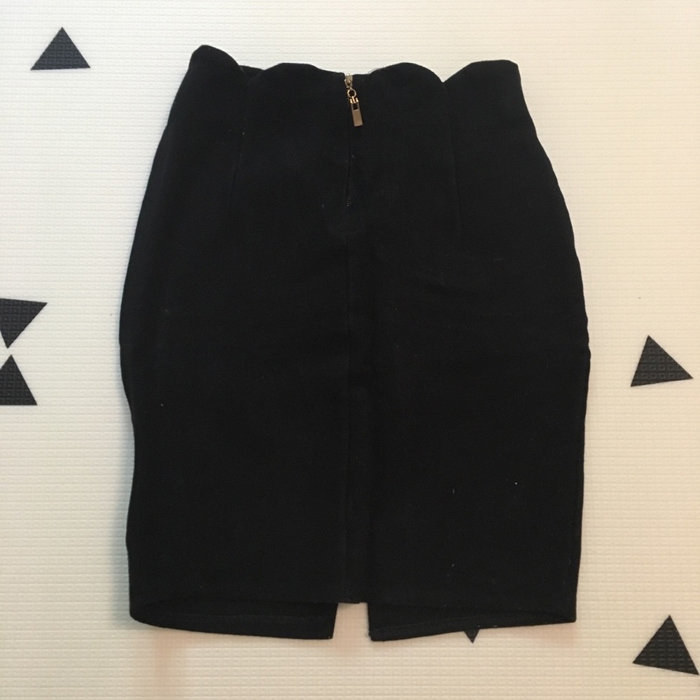 Scallop suede black pencil skirt